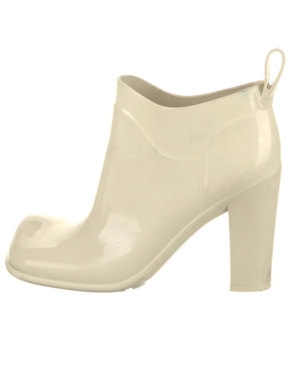Bottega Veneta Cream Glossy Block Heel Ankle Boot Sz 38